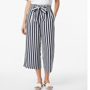 Zara Wide Leg Crop Pull On Elastic Waist Pants with stripes & pockets M